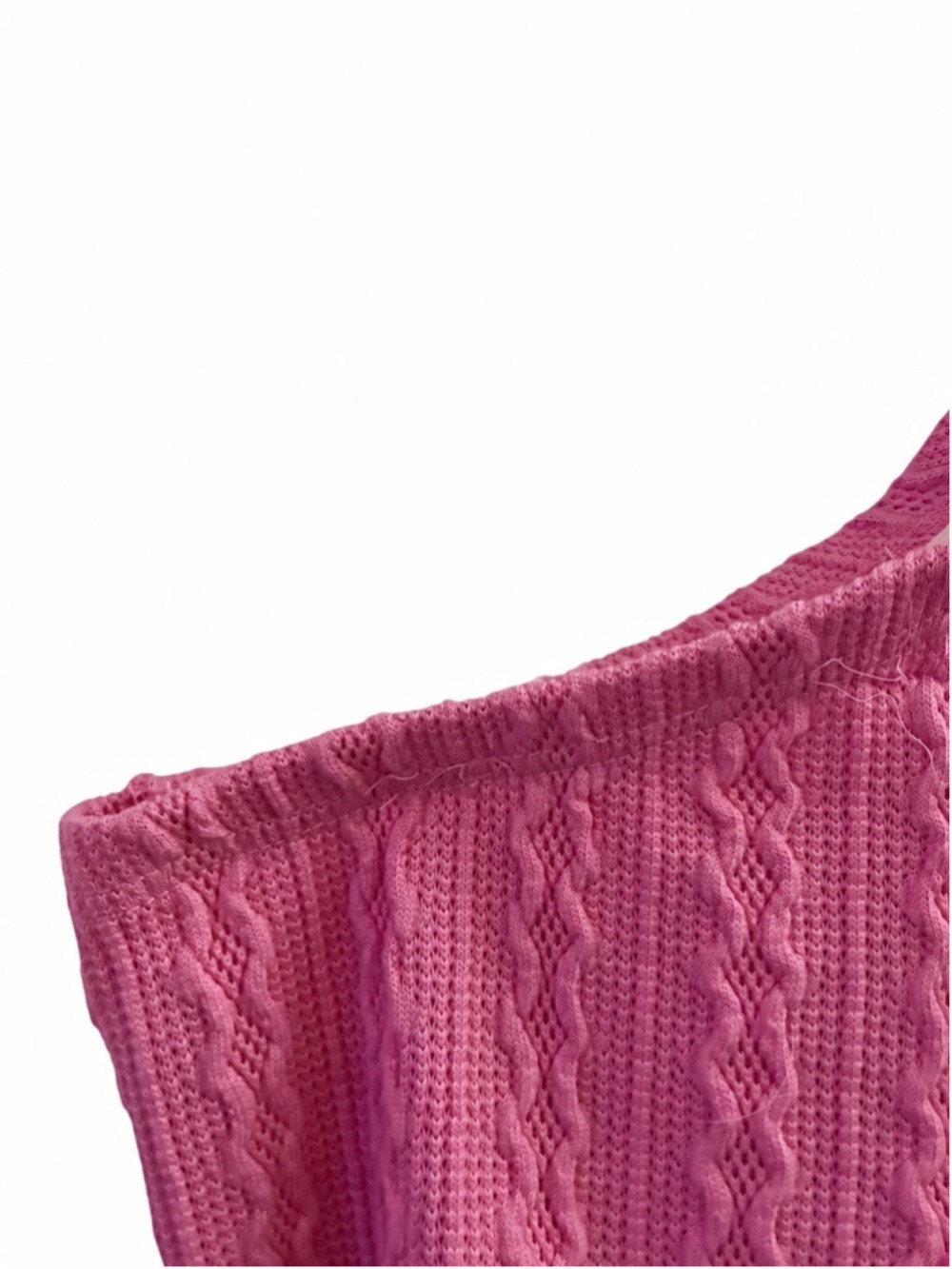 POL Pink One-Shoulder Cable Knit Crop Sweater Top Long Sleeve Size Large L - Picture 4 of 9